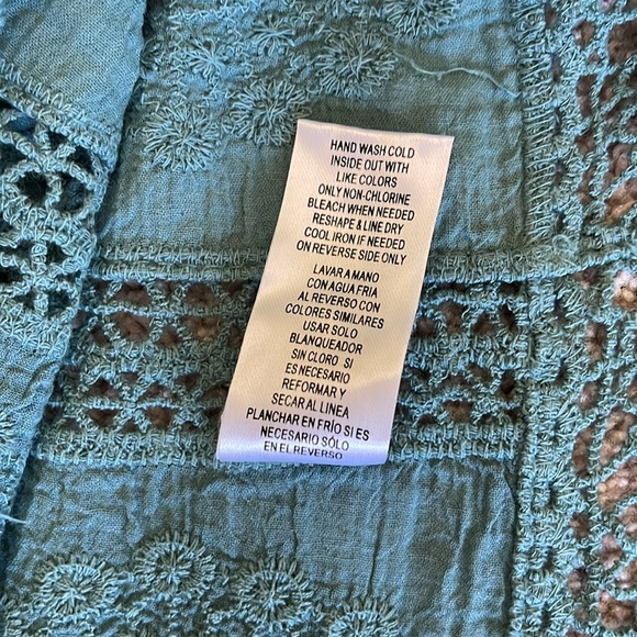 Democracy Green/Blue Crochet Cotton Boho Blouse Top Sz S - Picture 10 of 10